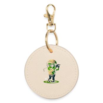 Cactus Golfer Cartoon - Round Keyring - oyster - Front