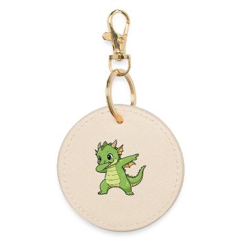 Lustiger Drache Dab Cartoon Design - Runder Schlüsselanhänger - Auster - Vorne