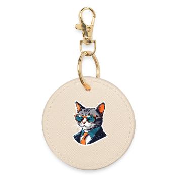 Business cat with sunglasses in a suit - Round Keyring - oyster - Front