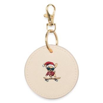 Chihuahua Dog Christmas Funny - Round Keyring - oyster - Front