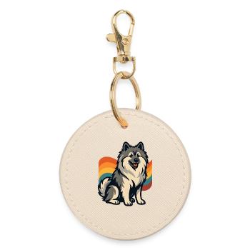 German Spitz Dog in Rainbow Background - Round Keyring - oyster - Front