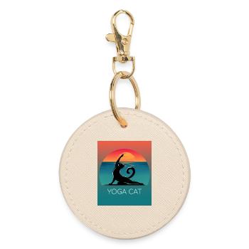 Yoga Cat – Entspanntes Design für Katzenfans - Runder Schlüsselanhänger - Auster - Vorne