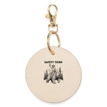 Safety Third Funny Sarcastic Cowboy Safety - Round Keyring - oyster - Front
