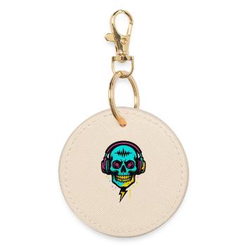 Neon Skull Kopfhörer, Dark Rave Beats - Runder Schlüsselanhänger - Auster - Vorne