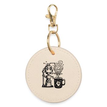 Grind or Die: Robot Chef for Baristas - Round Keyring - oyster - Front