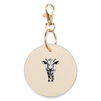 Monochrome Cow Head Illustration - Round Keyring - oyster - Front