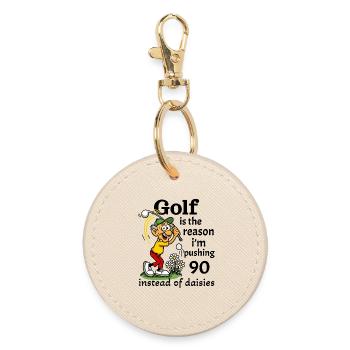Golf is the reason I'm pushing 90 - Round Keyring - oyster - Front
