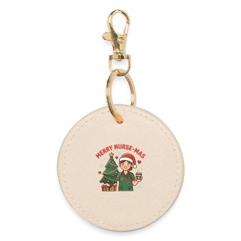 Christmas Nurse Cartoon with Tree - Round Keyring - oyster - Front