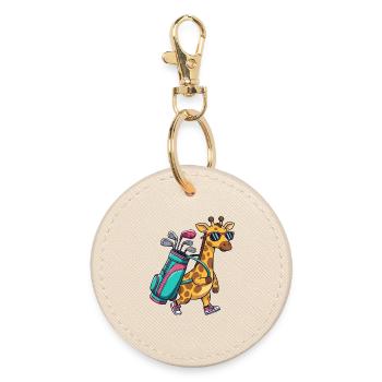 Lustiger Giraffen-Golfer Cartoon Cooles Golftier - Runder Schlüsselanhänger - Auster - Vorne