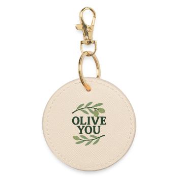 Olive You – Lustiges Oliven Zweig Design - Runder Schlüsselanhänger - Auster - Vorne