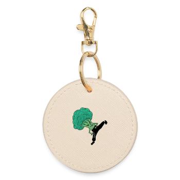 Funny Broccoli Broco Lee Parody Veggie Martial Art - Round Keyring - oyster - Front
