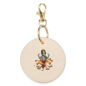 Ganesha im Lotusfluss - Runder Schlüsselanhänger - Auster - Vorne