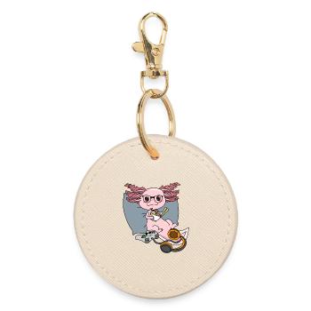 Cute Axolotl Gamer Ramen Noodle Geek Pet Owner - Round Keyring - oyster - Front