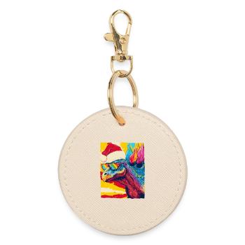 Dinosaur stegosaurus Christmas portrait - Round Keyring - oyster - Front