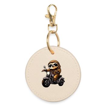 Motorcycle Sloth - Round Keyring - oyster - Front