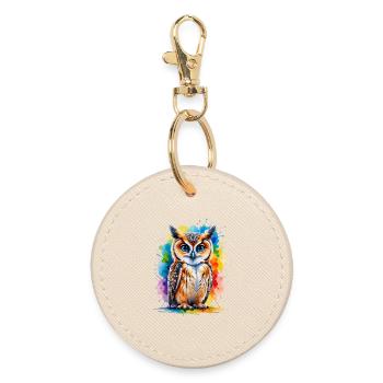 Owl portrait in watercolors - Round Keyring - oyster - Front