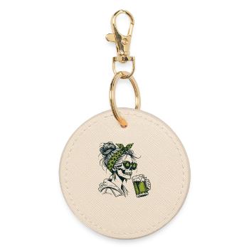 Kleeblatt-Skelett mit Bier lustig Saint Patrick's - Runder Schlüsselanhänger - Auster - Vorne