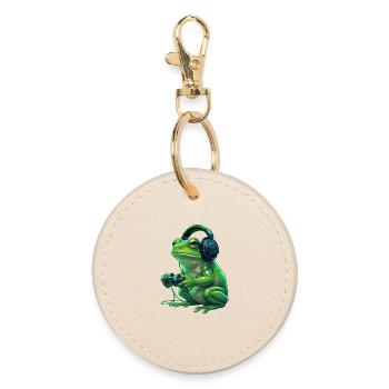 FroschGamer mit Kopfhörern - Runder Schlüsselanhänger - Auster - Vorne