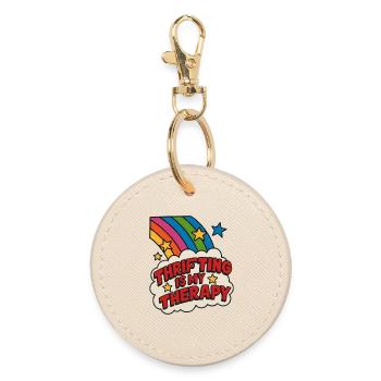 Thrifting Therapy Rainbow Patch - Round Keyring - oyster - Front