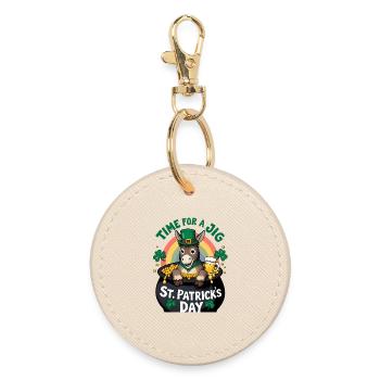St. Patrick's Day Donkey Gold Pot Rainbow - Round Keyring - oyster - Front