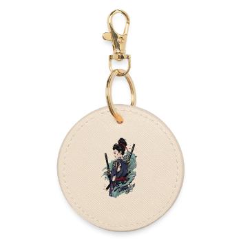 Samurai Warrior with Katana & Oni Tattoo Design - Round Keyring - oyster - Front