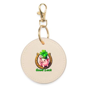 Glücks-Schwein mit Kleeblatt - Runder Schlüsselanhänger - Auster - Vorne