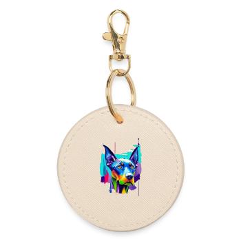 Colorful Doberman Pinscher Pop Art Portrait - Round Keyring - oyster - Front