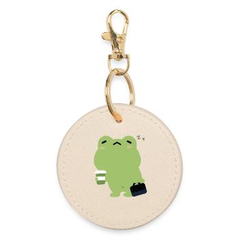 Tired Frog with Coffee and Briefcase - Round Keyring - oyster - Front
