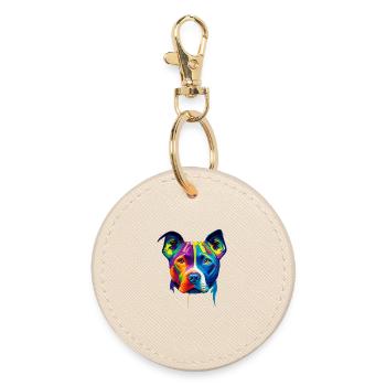 Colorful Pitbull Dog Face Paint Splatter Art - Round Keyring - oyster - Front