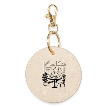 Dog in the café - Round Keyring - oyster - Front