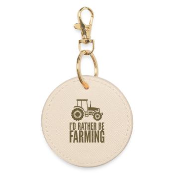 Traktor Fan Spruch I'D RATHER BE FARMING - Runder Schlüsselanhänger - Auster - Vorne