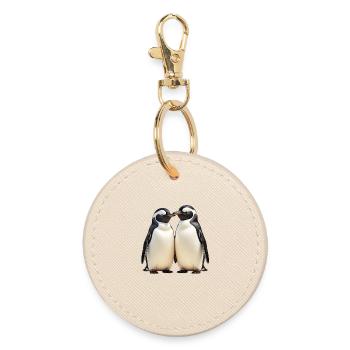 Kuschelpinguin-Duo im Blick - Runder Schlüsselanhänger - Auster - Vorne
