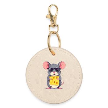 Cool Cheese Mouse with Sunglasses - Round Keyring - oyster - Front