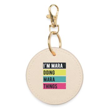 Ich bin Mara Mache Mara-Dinge Retro-Farben - Runder Schlüsselanhänger - Auster - Vorne