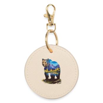 Wander Bear Mountains Lake Retro Nature Design - Round Keyring - oyster - Front
