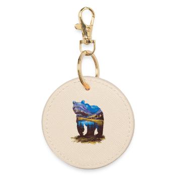 Wander Bear Mountains Lake Retro Nature Design - Round Keyring - oyster - Front