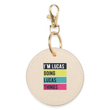 Ich bin Lucas und mache Lucas Things Retro Colors - Runder Schlüsselanhänger - Auster - Vorne
