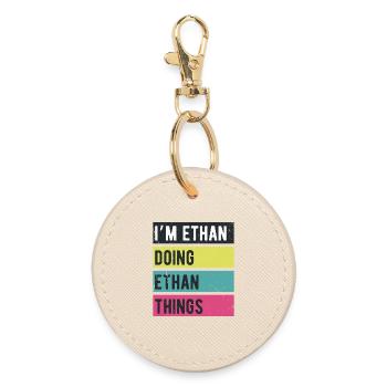 Ich bin Ethan bei Ethan Things Retro Colors - Runder Schlüsselanhänger - Auster - Vorne