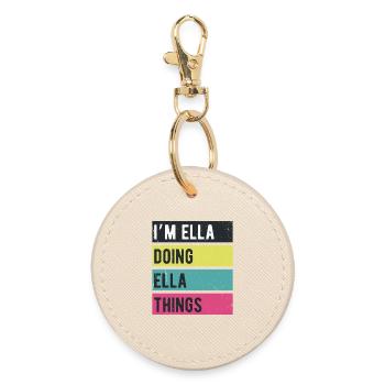 Ich bin Ella, die Ella-Dinge Retro-Farben machen - Runder Schlüsselanhänger - Auster - Vorne
