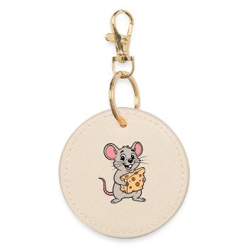 Dessin animé de souris espiègle avec du fromage - Porte-clés rond - huître - Devant