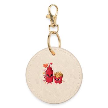 French Fries And Ketchup Love Funny Cartoon Food - Round Keyring - oyster - Front