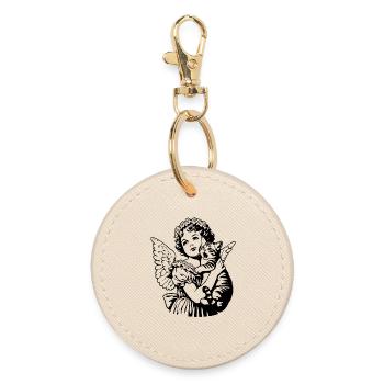 Ange avec chat – Illustration vintage de chérubin - Porte-clés rond - huître - Devant