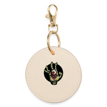 Green Zombie Monster Hand with Eye Horror - Round Keyring - oyster - Front