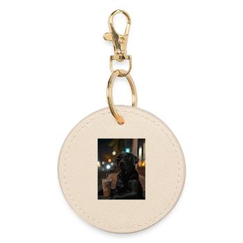 Chien errant nocturne avec café - Porte-clés rond - huître - Devant