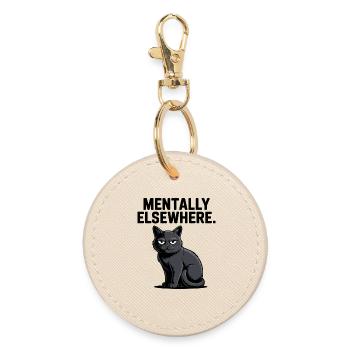 Mentally Elsewhere Cat Tee - Round Keyring - oyster - Front