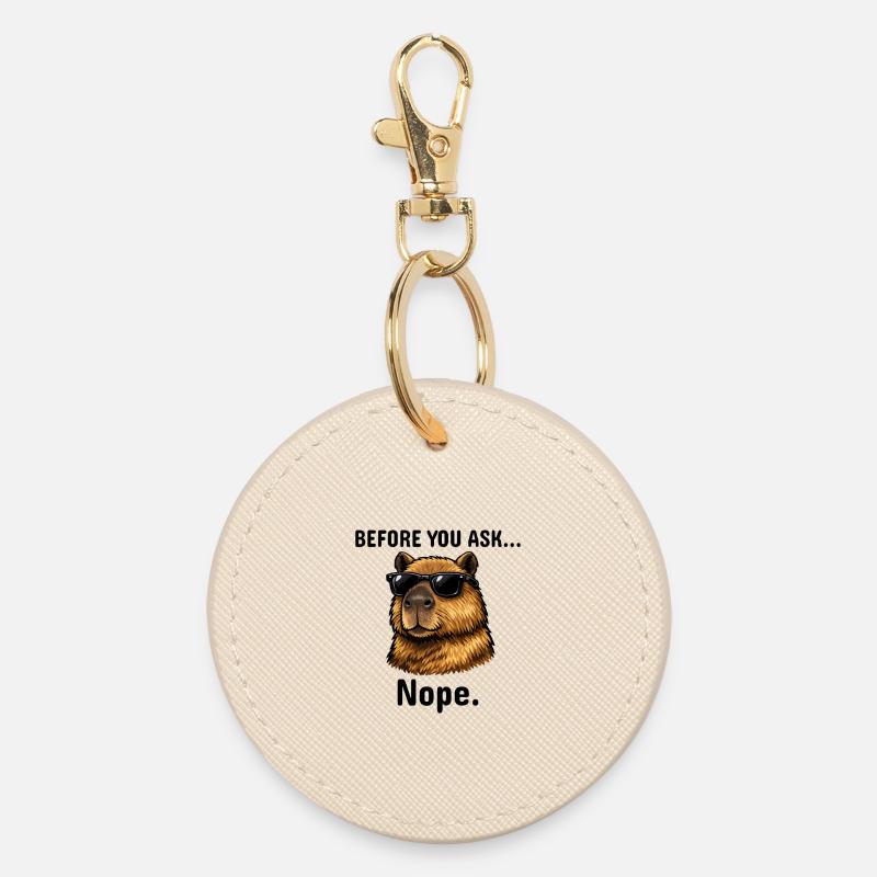 Capybara NOPE Not today Retro T-Shirt - Round Keyring - oyster
