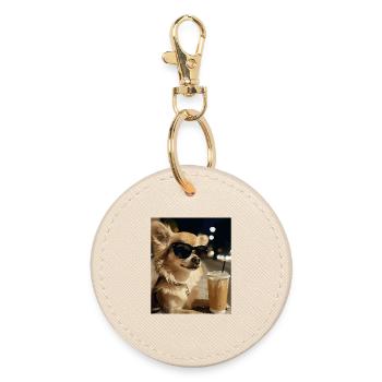 Chien à lunettes de soleil avec café glacé - Porte-clés rond - huître - Devant