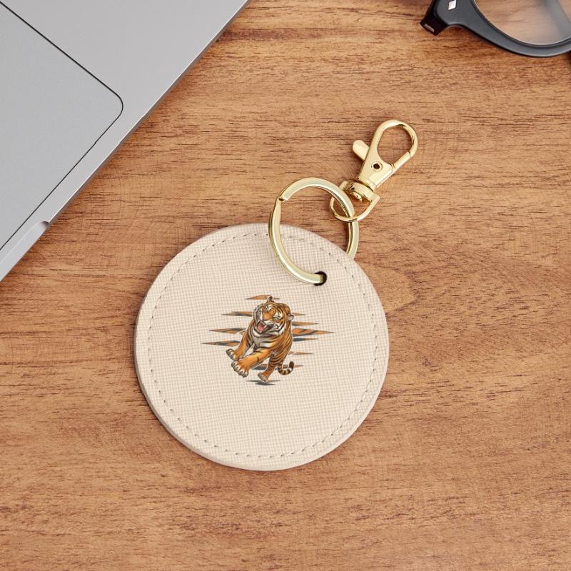 Wild tiger in scratch pattern Round Keyring