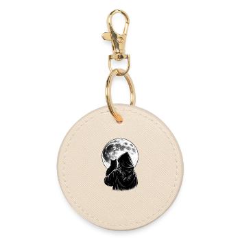 Femme gothique avec chat noir et pleine lune - Porte-clés rond - huître - Devant