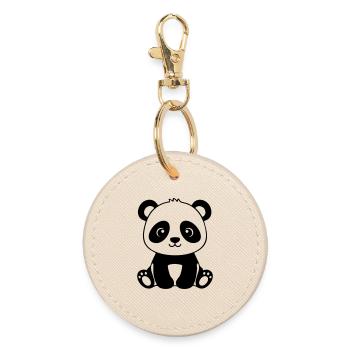 Cute Baby Panda – Black & White - Round Keyring - oyster - Front